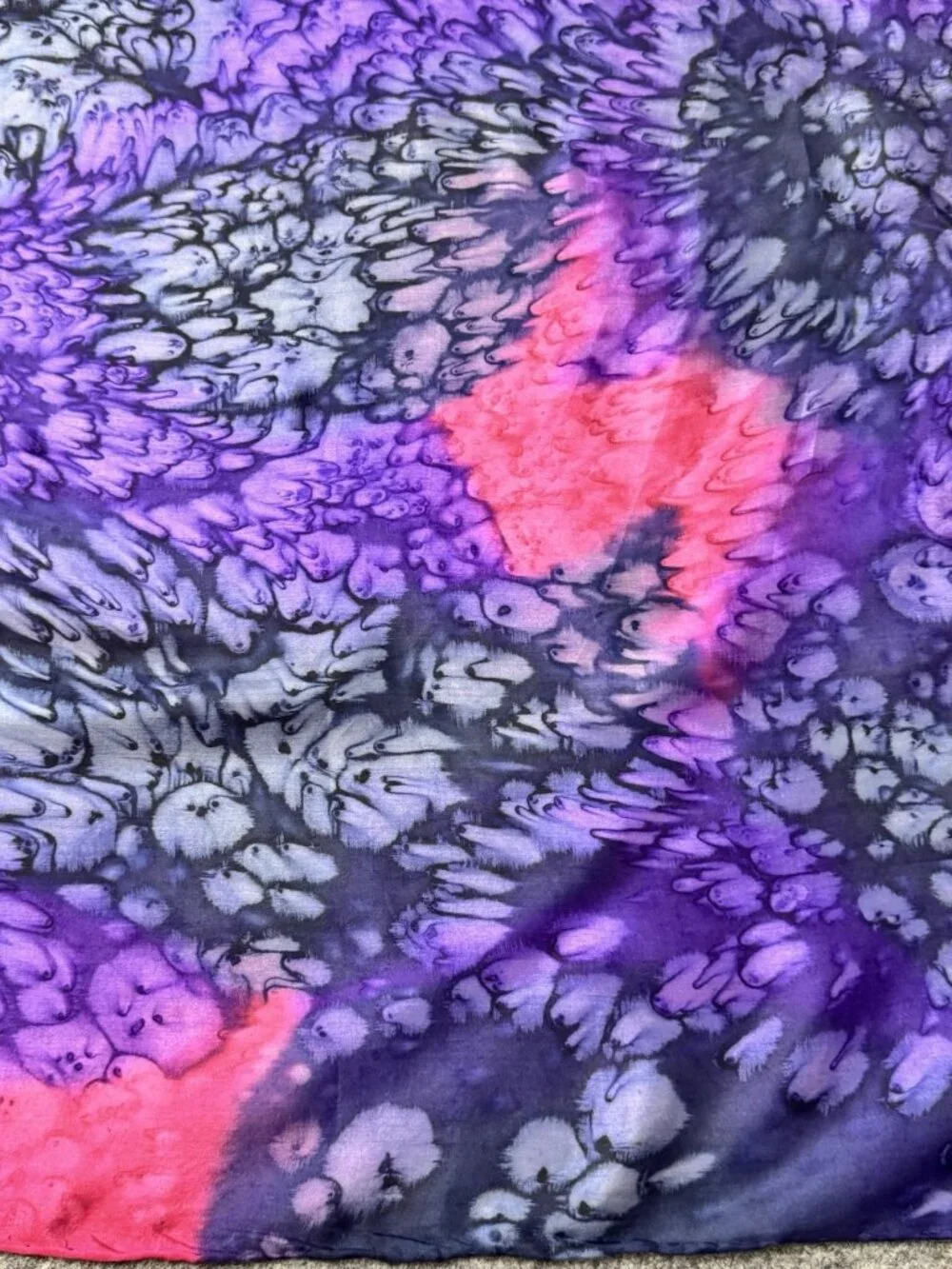 Vintage Silk Scarf Tie Dyed Color Bursts of Purple Pink Abstract 34